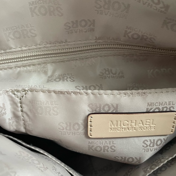 MICHAEL KORS Pebbled Leather Satchel Bag GRAYSON Handbag Monogram WHITE - Picture 6 of 12